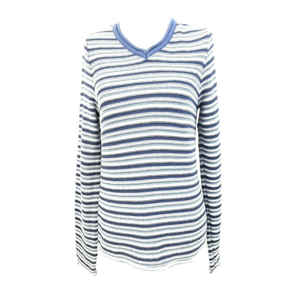 Charter Club Women's size Small Pullover V Neck Sweater Top Stripes Blue NEW